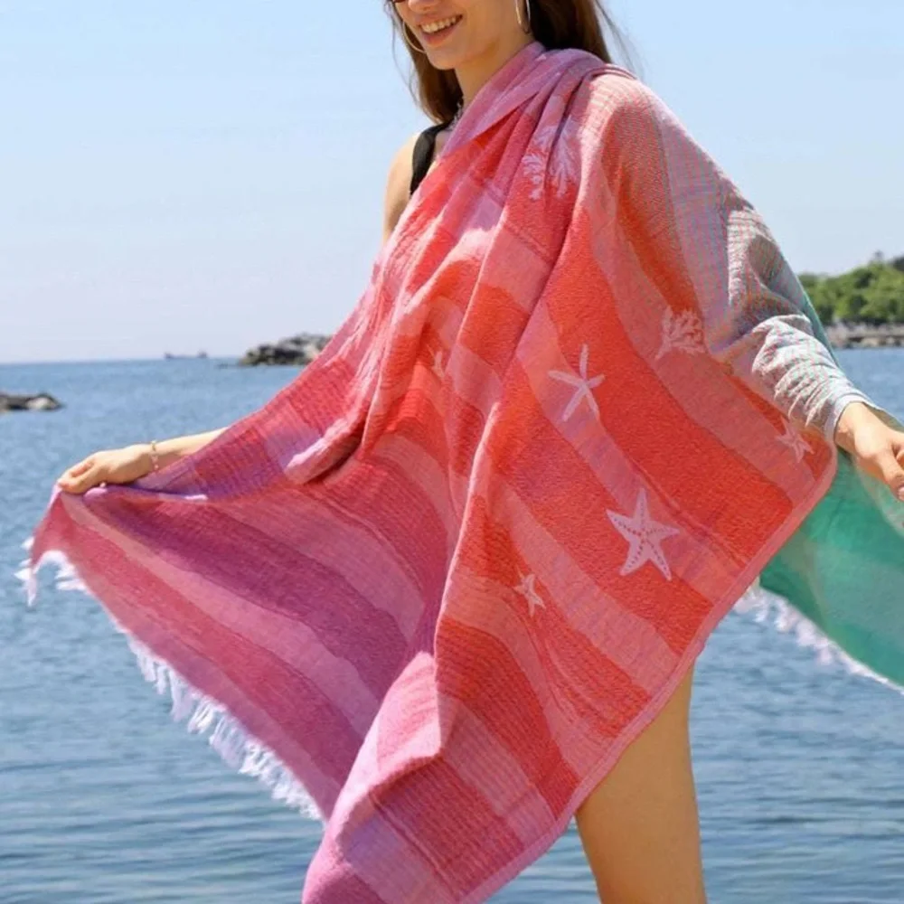 Star Fish Florida Rainbows Woven 2 Side Rainbow Scarf Wrap Blanket Towel NEW